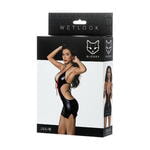 Платье Glossy JULIE из материала Wetlook с красной шнуровкой, черный, S